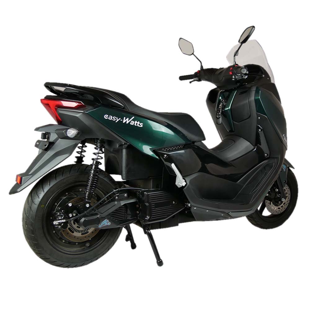 Scooter &eacute;lectrique 125 easy-watts vert trois quarts arriere droit